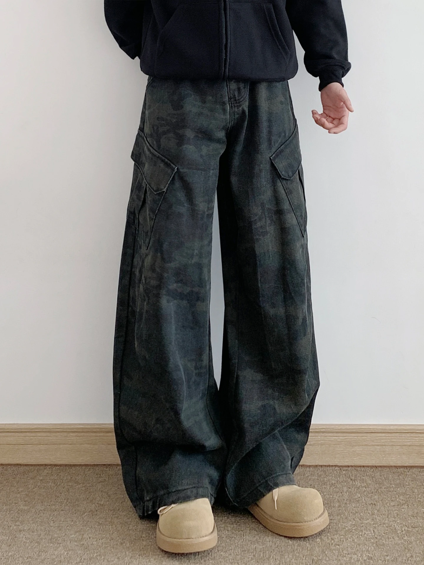 Calças de Trabalho Camufladas Retro Americanas, Jeans Largos e Soltos para Homens e Mulheres, Calças Casuais de Corte Reto co...