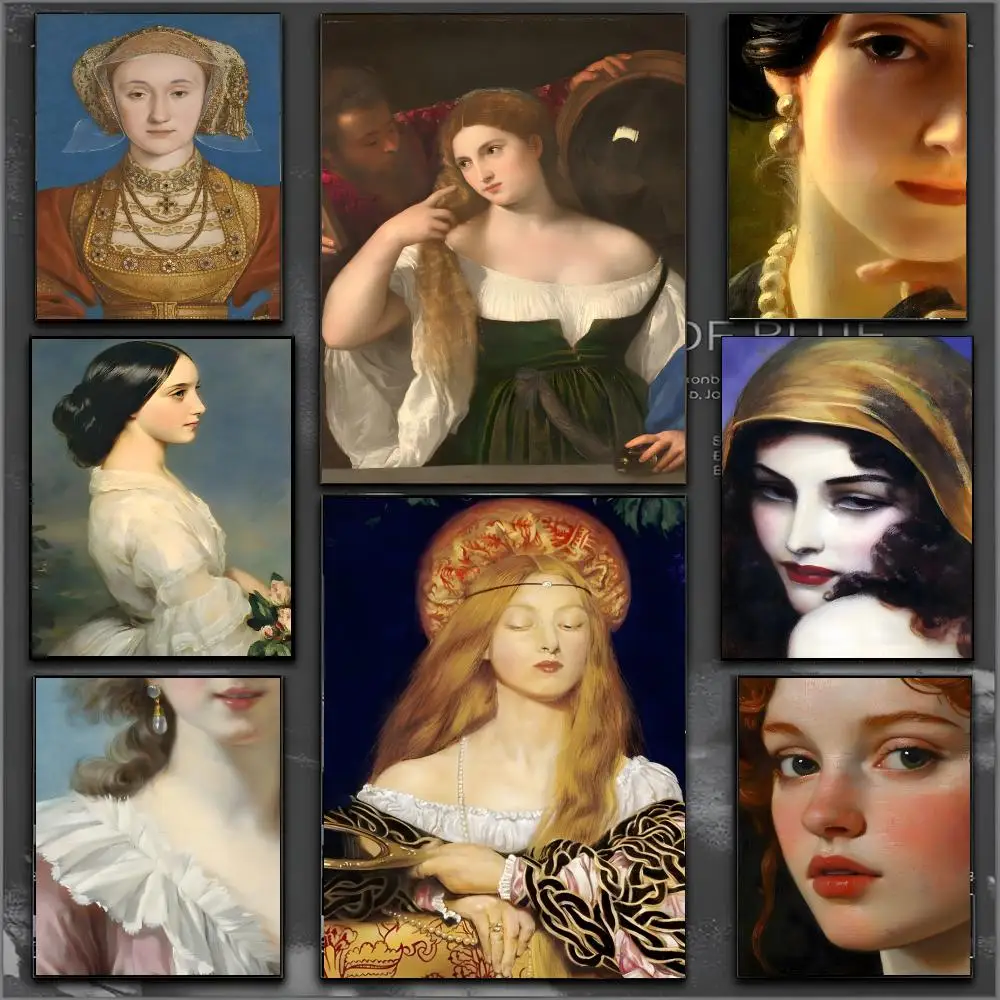 Portrait of Women in The Middle Ages Poster Waterproof Sticky WallArt Print For Bedroom Living Room Hallway Bar Home Decor