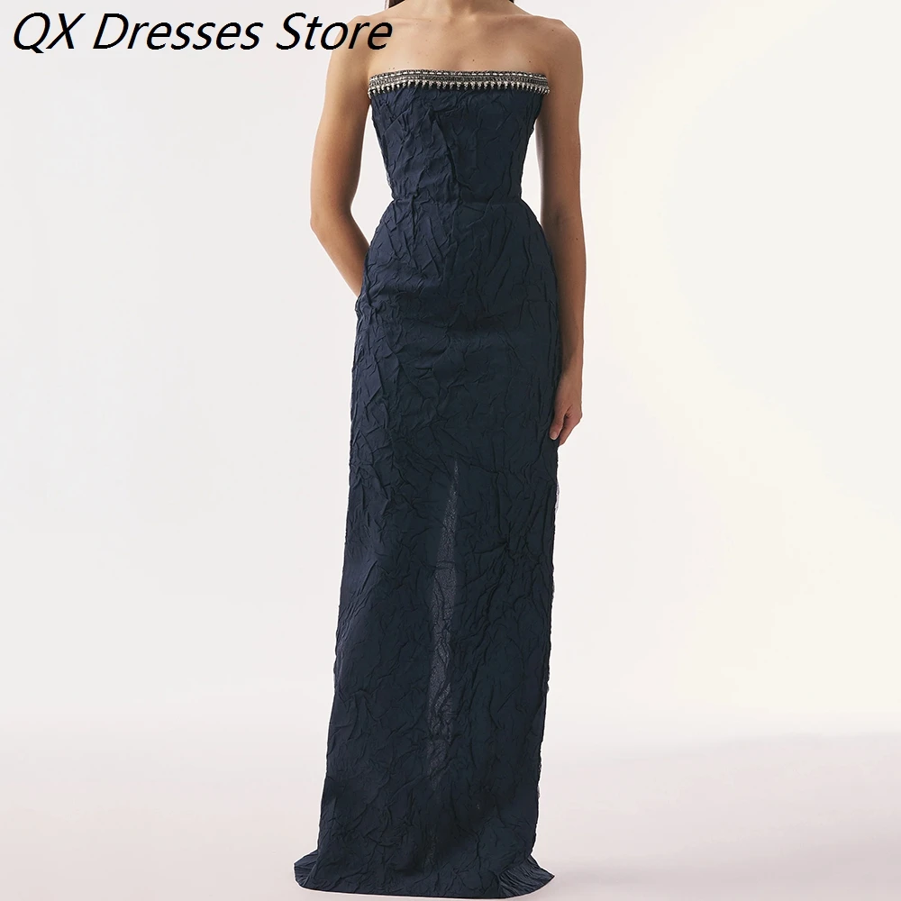 

Women's A-line Evening Dresses Floor-length Strapless Sleeveless Prom Dresses Fashion Crystal Draped Backless Customized Gowns