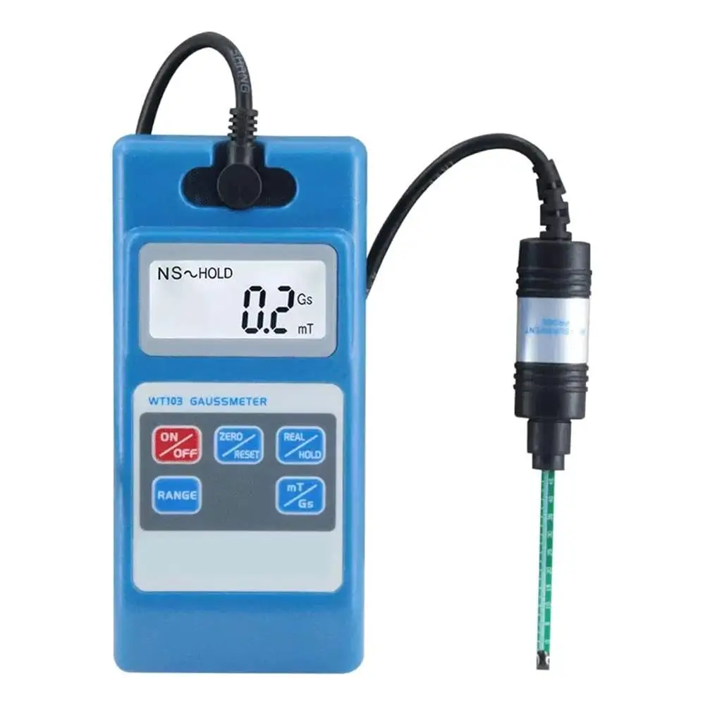 Handheld Gauss Meter Tesla Meter Permanent Magnet Material Surface 0-2000mT Range Metal Probe Included Demagnetization & Leakage