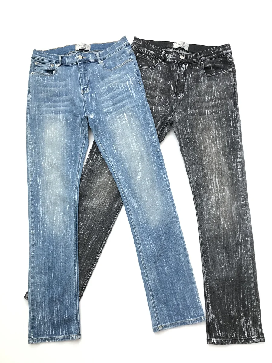 High Street Handmade Silver Glue Brush Wax coating, splash-ink Heavy Washing Stretch micro-cropped Jeans