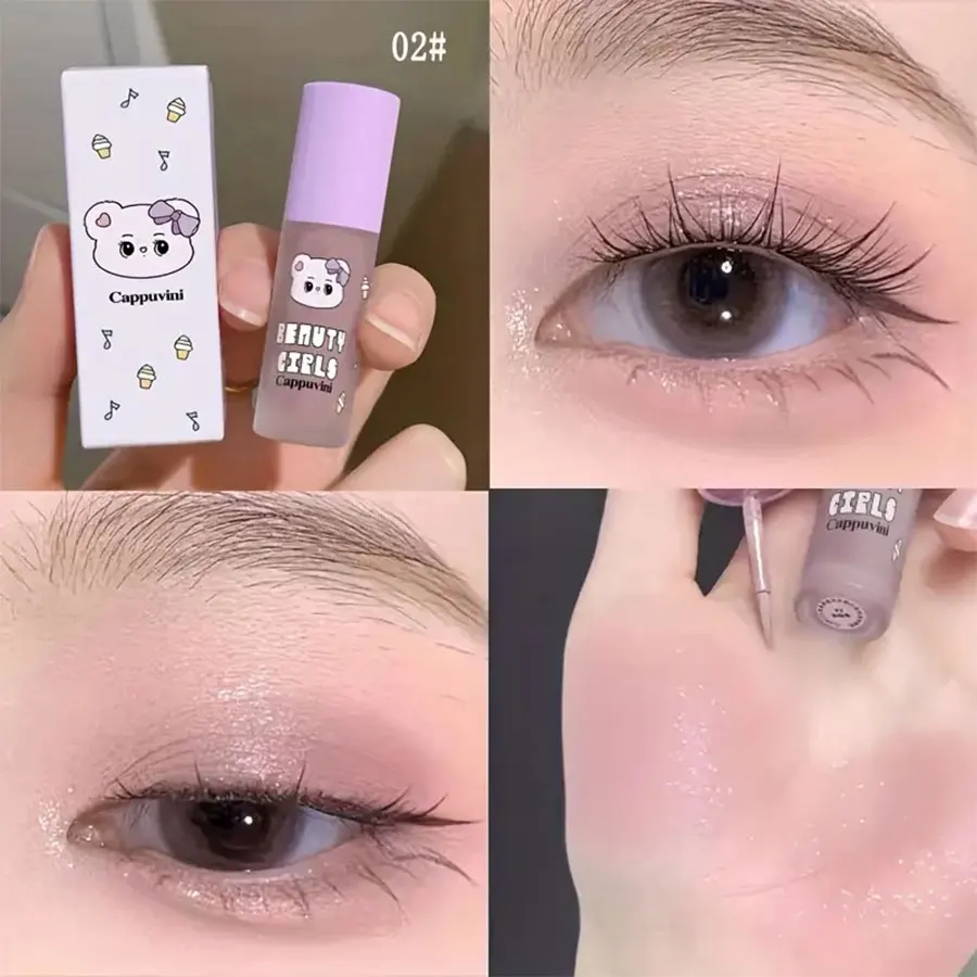 Sombra líquida brilhante, iluminador com brilho com acabamento fosco e brilhante, temático de urso, de longa duração, fácil de aplicar, 3 cores O