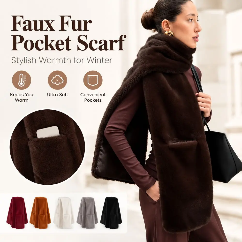 New Extra Long Faux Fur Scarf Leopard Print Leopard Print Scarf Practical Pockets Soft Scarf