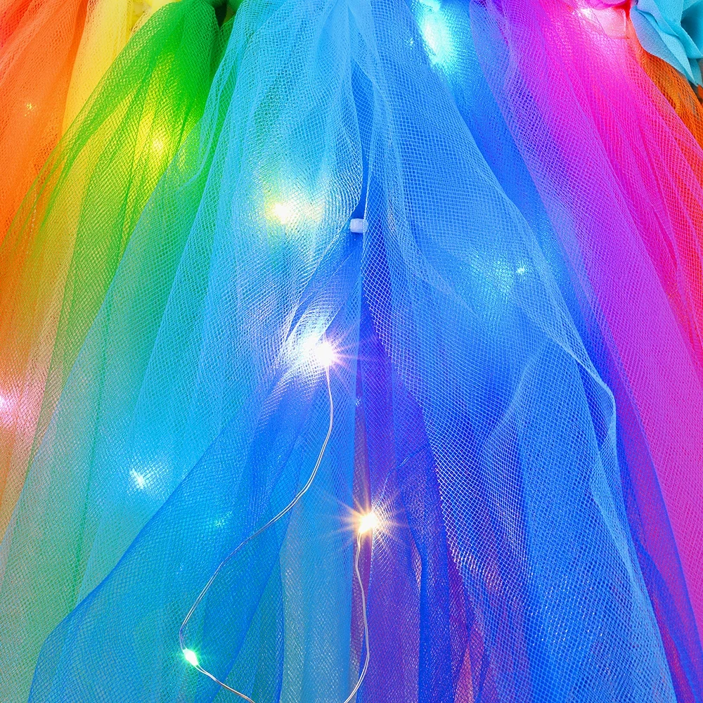 Girls Unicorn Dress LED Light Up Rainbow Flowers Princess Tutu Dress Baby Girl Birthday Party Clothes Halloween Costume for Kids