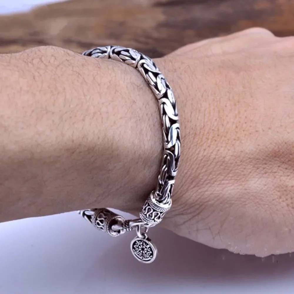 

2023 NEW Fashion Real Solid S925 Pure Silver Good Luck Bracelet Heping Man and Woman Bracelet Best Gift