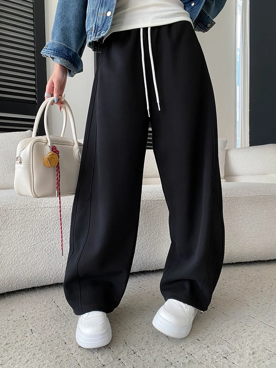 Autumn women's casual solid color high waist wide leg loose leg revealing sports casual sweatpants