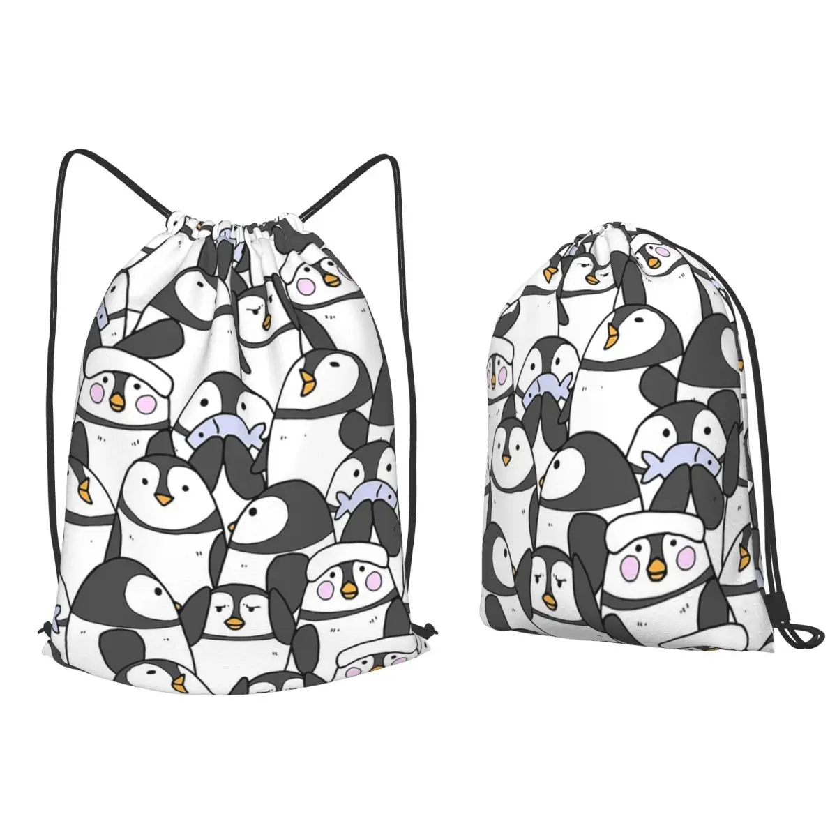 Hand Drawn Penguin Set Backpacks Fashion Drawstring Bags Storage Bag Book Bags for Travel School
