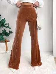 Women Wide leg Pants High Waist Pant Full Length Trousers Straight Pants Solid Streetwear Velvet Pant