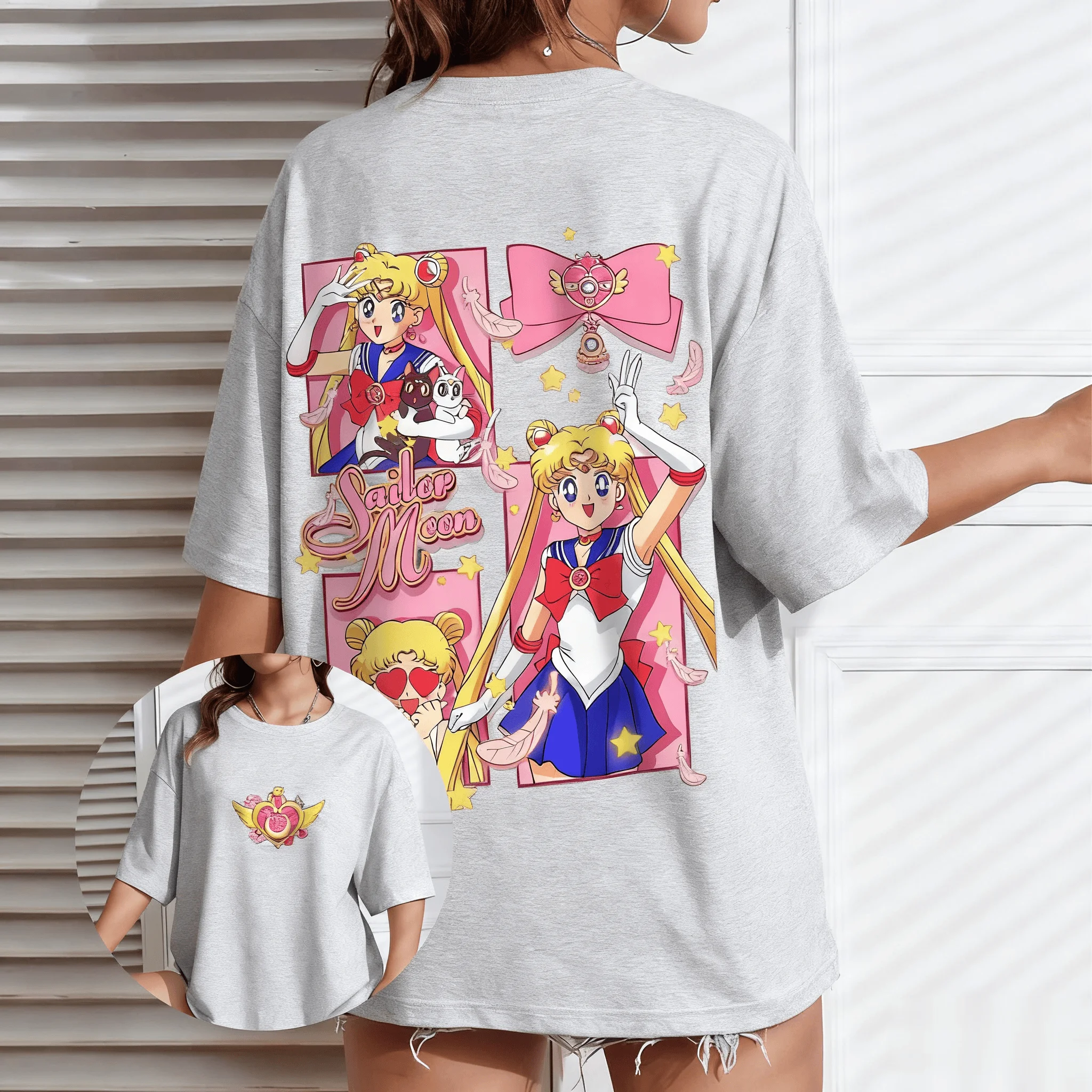

2026 New Year Sailor Moon Anime Men's and Women's T-shirt Casual Cartoon New Summer Loose Street Dress Original