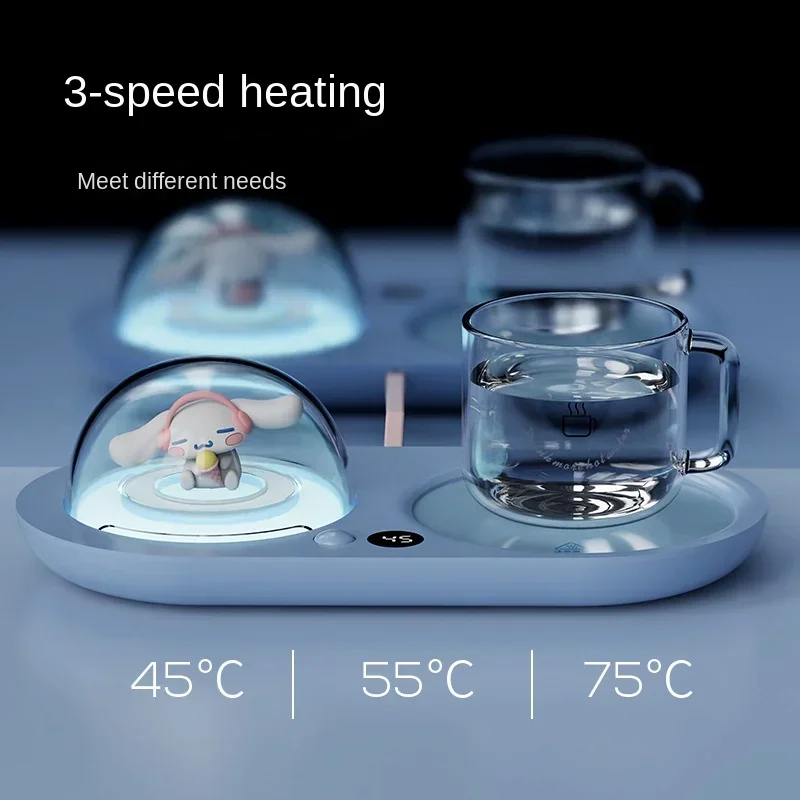 Anime Cartoon Sanrioed Cinnamoroll Glass 55 ° Thermostatic Cup Kawaii Heated Milk Coaster Cute Adjustable Temperature Coaster