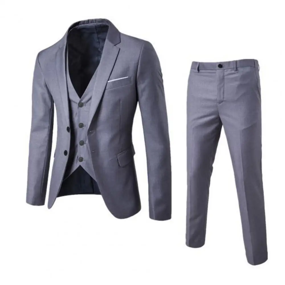 Three Pieces Men Slim Fit Blazer Suit Set Dolid Color Blazer+Suit Waistcoat+Pants Men Business Suit Formal Vest Coat Pants Set