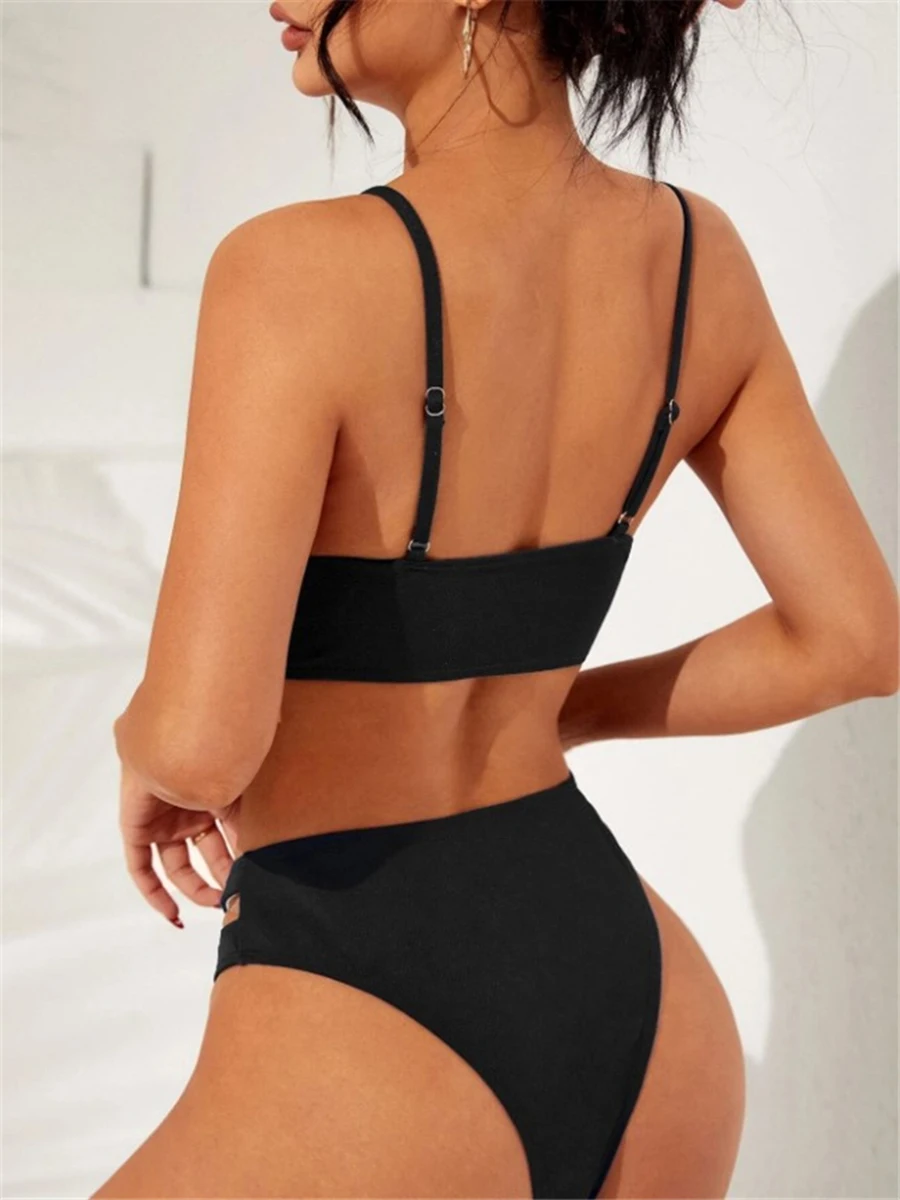 2024 Solid Hollow Out Two Piece Bikini Swimsuit Women Swimwear Female Bathers Bathing Swimming Swim Suit Beachwear