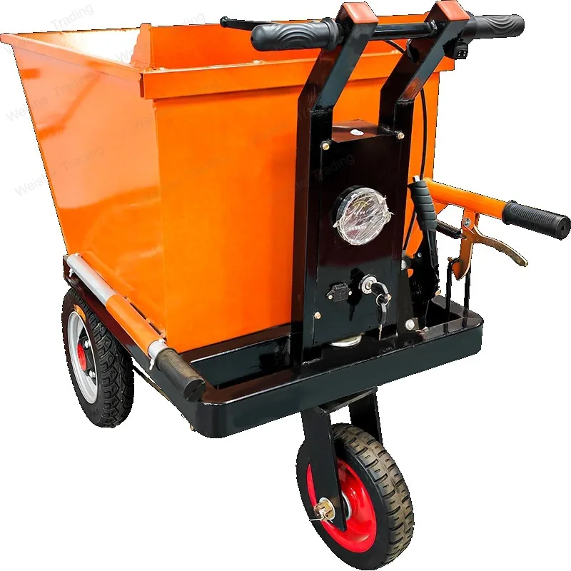 

Electric gray bucket car engineering hand push three-wheeled dump truck construction site riding