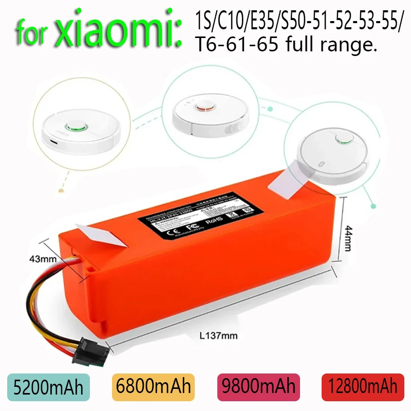 

14.4V 12800mAh 2P4S Robotic Vacuum Cleaner Replacement Battery For Xiaomi Roborock S5 S55 S60 S50 S65 S51 MAX S6 Parts Batería