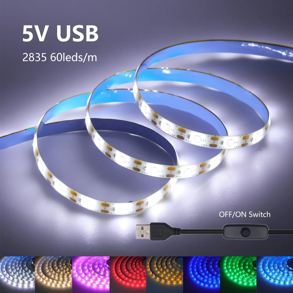 

5V USB Led Strip Light SMD 2835 60Leds/m Flexible Ribbon Tape TV Background Lighting 1M 2M 3M 5M LED String Light Room Decor