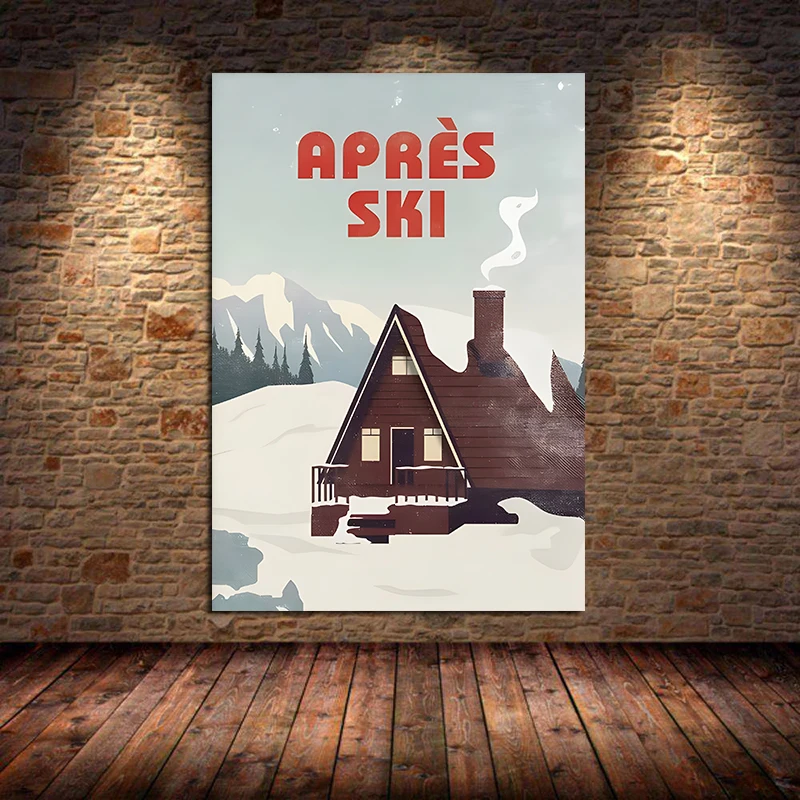 Vintage Ski Apres Ski Travel Ski Landscape Winter Sports Art Poster Canvas Painting Wall Prints Picture Living Room Home Decor