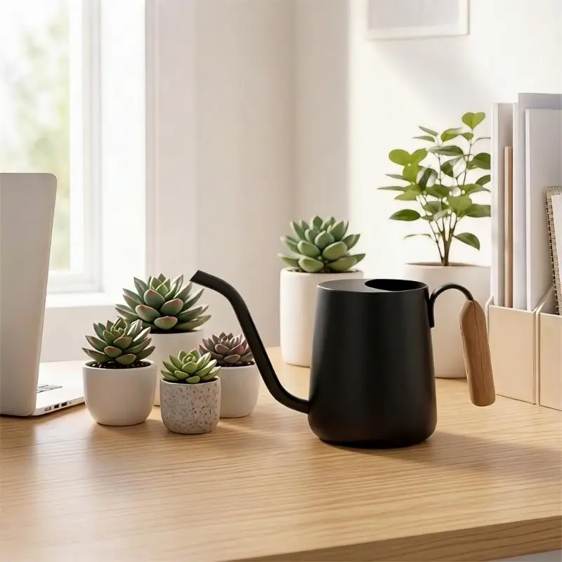 G6KF Indoor Pot Watering Can with Metal Body, Long Pouring Neck, and Side Handle for Balcony and Home Gardening Use Everyday
