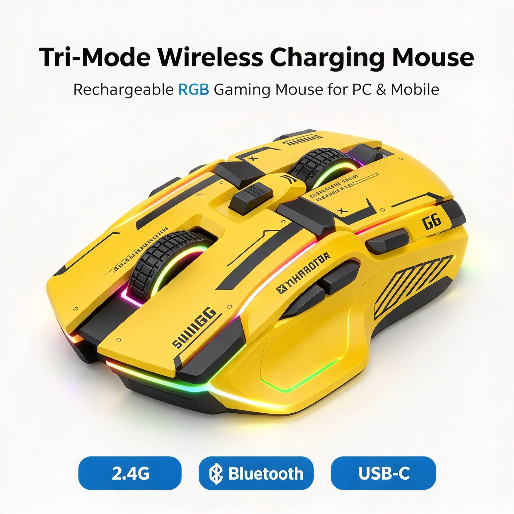 RGB Backlit 2.4G Bluetooth Wireless Gaming Optical Mouse Multi-Keys Mechanical Feel Rechargeable Mouse For PC Computer Laptop