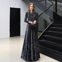 Prom Dresses Long Sleeves New Elegant O-Neck Floor-length Sequin Women Formal Gown Plus Size For Evening Party Dress Customized