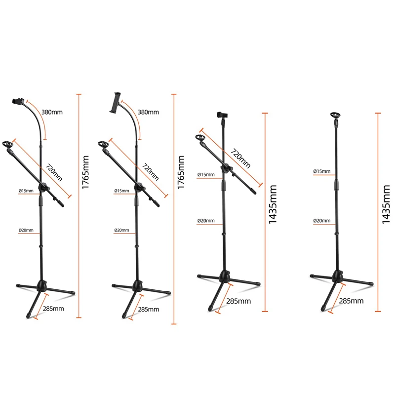 Soporte para tableta y teléfono, soporte para micrófono, brazos de barra transversal de 65CM, soporte de extensión con Clip para micrófono, trípode ajustable para Apple, Ipad y Iphone