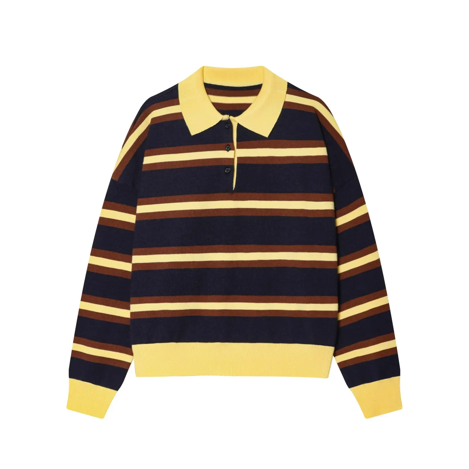 المرأة مخطط بولو طوق متماسكة سترة متعدد الألوان كبيرة الحجم 2025 عادية Perppy المرأة قمة الموضة شيك سيدة البلوز #4