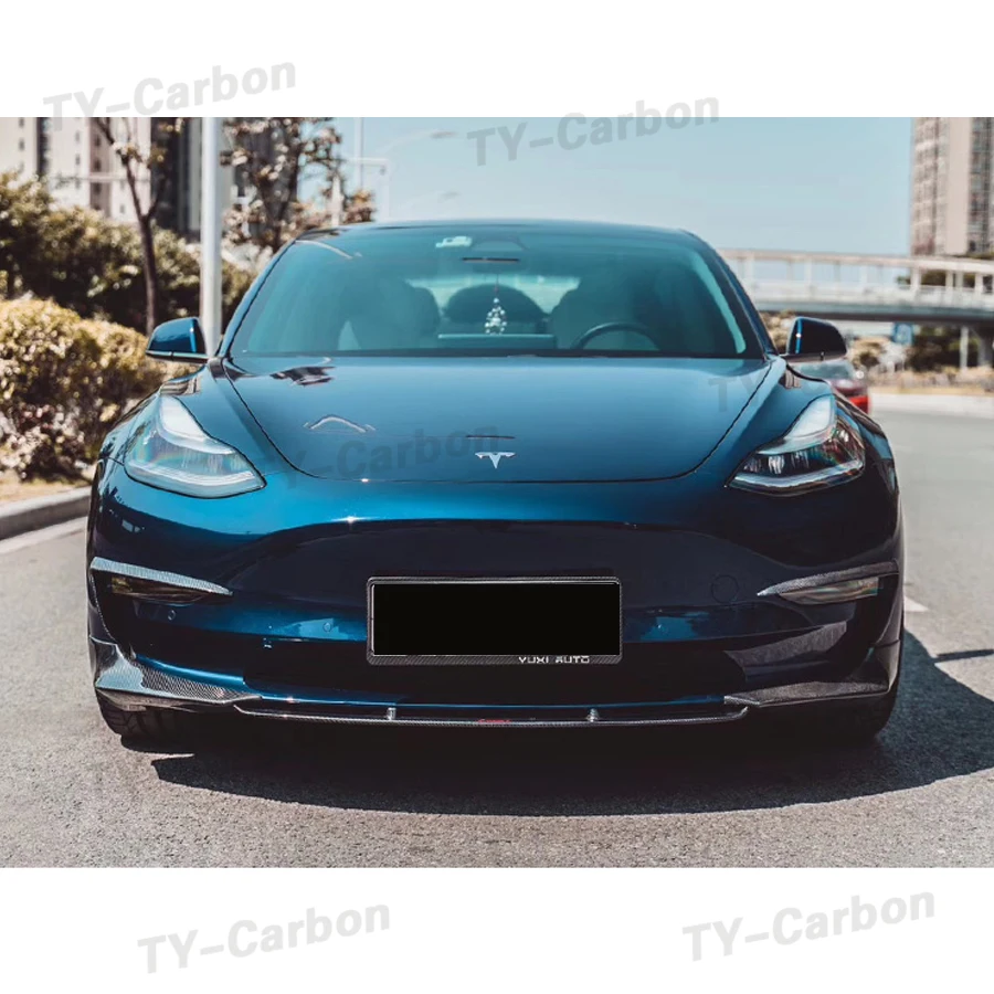 CMS Style Carbon Fiber FRP Car Front Bumper Lip Spoiler Splitters for Tesla Model 3 2017 - 2020 Body Kits Chin Portector