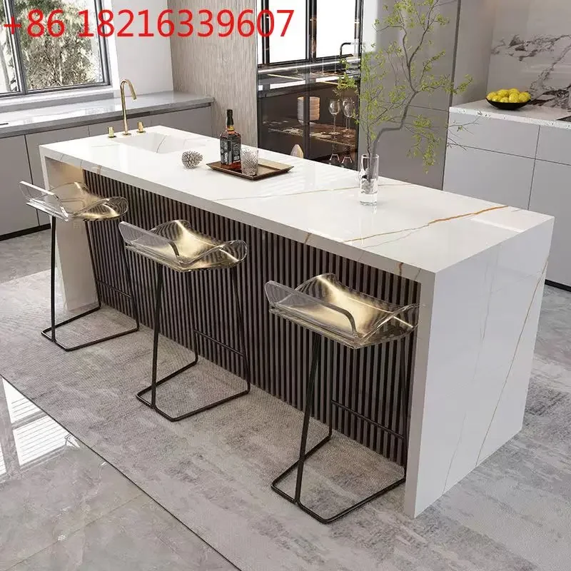 Marble Side Cabinet Bar Table Household Middle Island Table Integrated Open