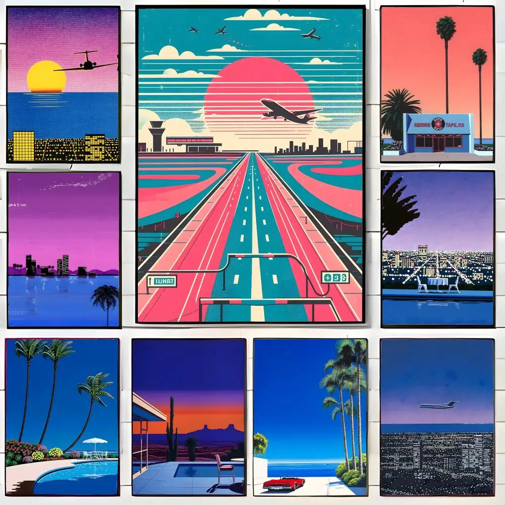Retro Landscape Illustration H-Hiroshi Nagai Poster Canvas Wall Art Print Poster Decorative Mural Home Decor Gift Unframed