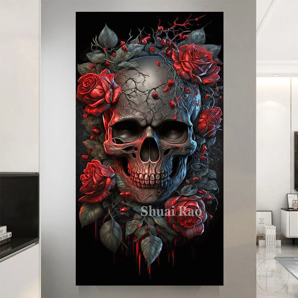 Rose Skull 5D Diamond Painting Novelties 2023 Gothic Devil Art Full Diamond Embroidery Set Modernist Terror Halloween Home Decor