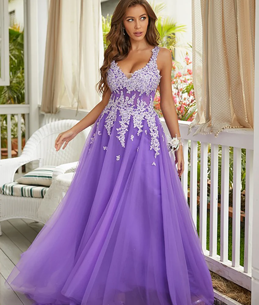 

Customized Sexy Organza A-Line Appliques Spaghetti Straps Evening Dress High Quality V-Neck Sleeveless Floor Length Party Gowns