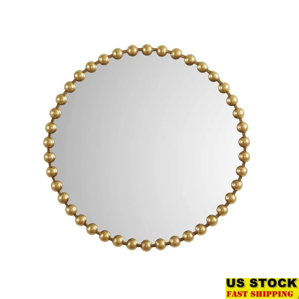 Modern Spherical Metal Frame Round Mirror Wall Decor Gold 36