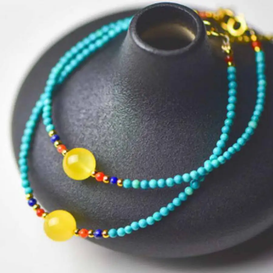 Handmade natural Turquoise beads bracelet, men's cuff button bracelet, Ramadan prayer bead bracelet,daily wear view 3