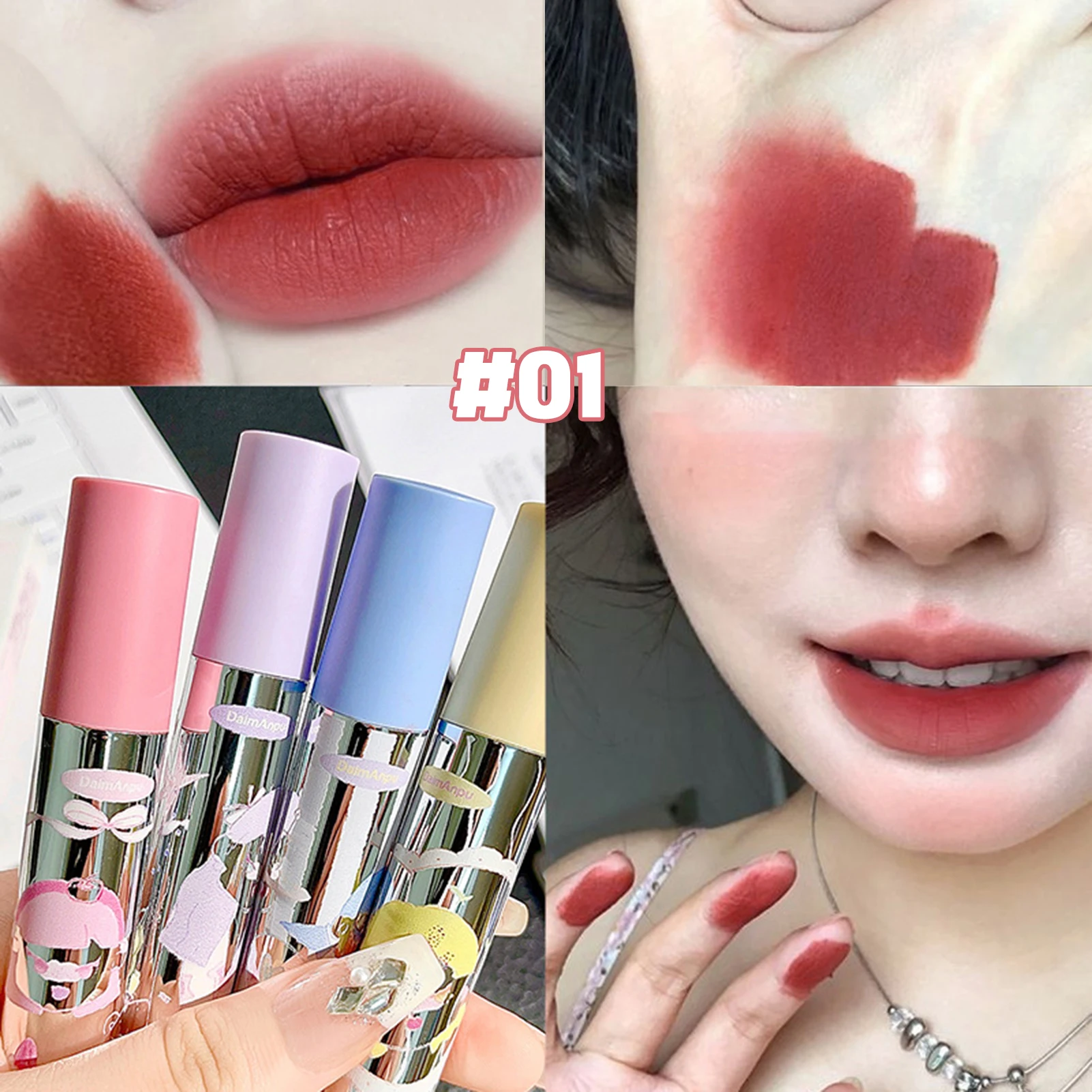 Non-Sticky Matte Velvet Lip Gloss Bright Colors Long Lasting Matte Lip Tint Hydrate & Volumize All-Day Wear