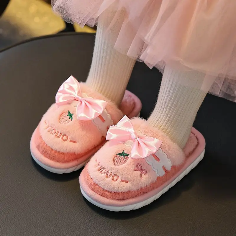 

Cute Kids Warm Non Slip Cotton Slippers for Toddler Girls Indoor Outdoor Plush Soft Sole Baby Winter Footwear