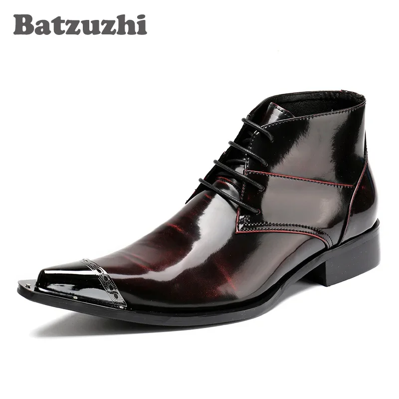 

Batzuzhi Luxury Men Boots Pointed Metal Tow Lace-up Men's Ankle Boots Business Leather Boots for Men Zapatos Hombre, EU38-46