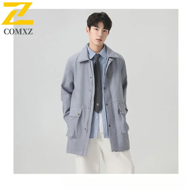 

COMXZ Men Outerwear Oversized Lightweight Hiking Street Vibe Breathable Camping Trench Coat Comfortable Walking Long Chaqueta