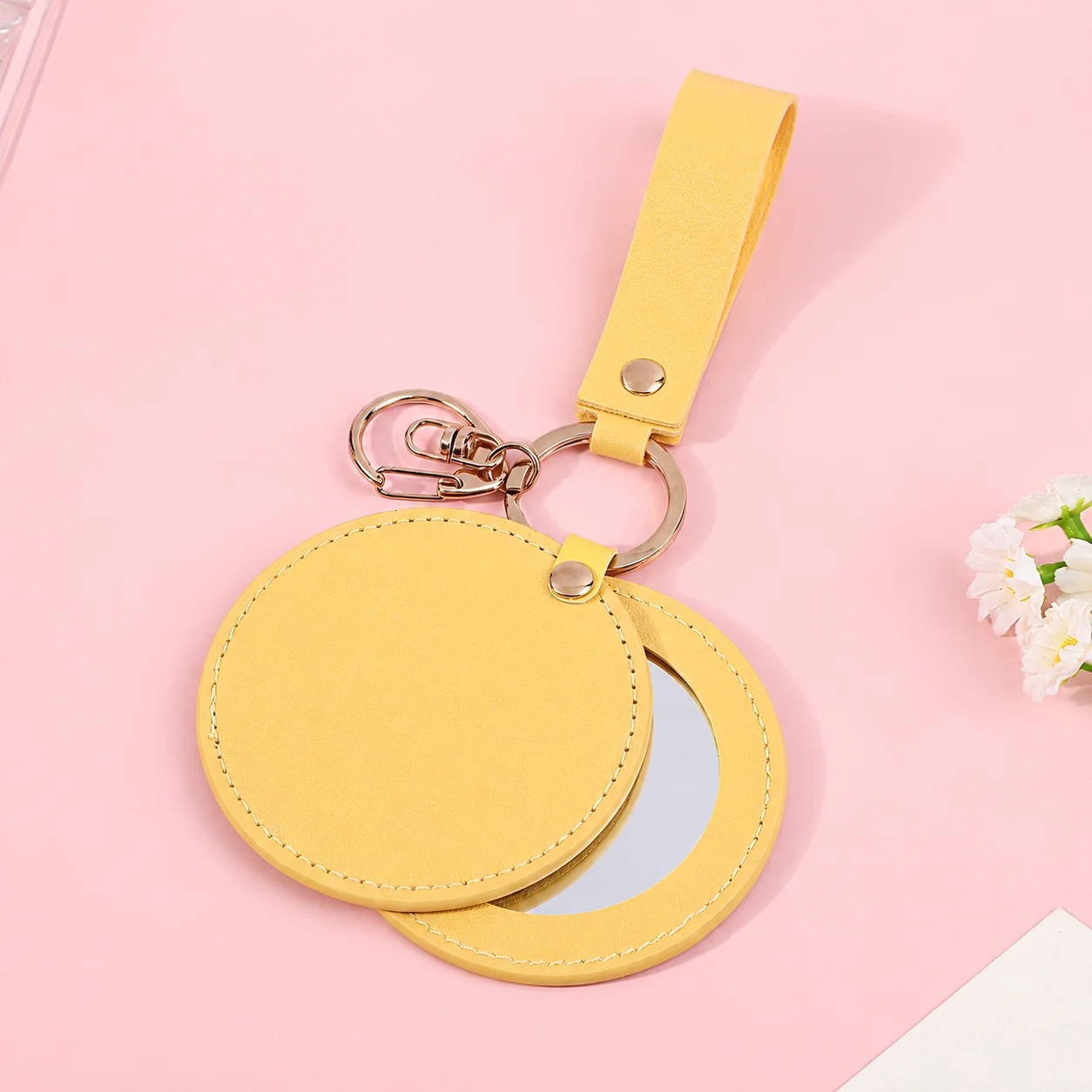 Bag Accessory Mirror Built In Makeup Mirror Keychain Pu Leather Makeup Mirror Metal For Business Trips Dates Pocket