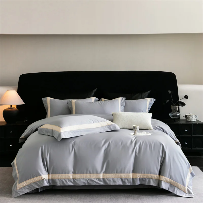 

600TC Egyptian Cotton Luxury Embroidery Solid Color Hotel Style Bedding Set Duvet Cover Flat/Fitted Bed Sheet Pillowcases 4Pcs