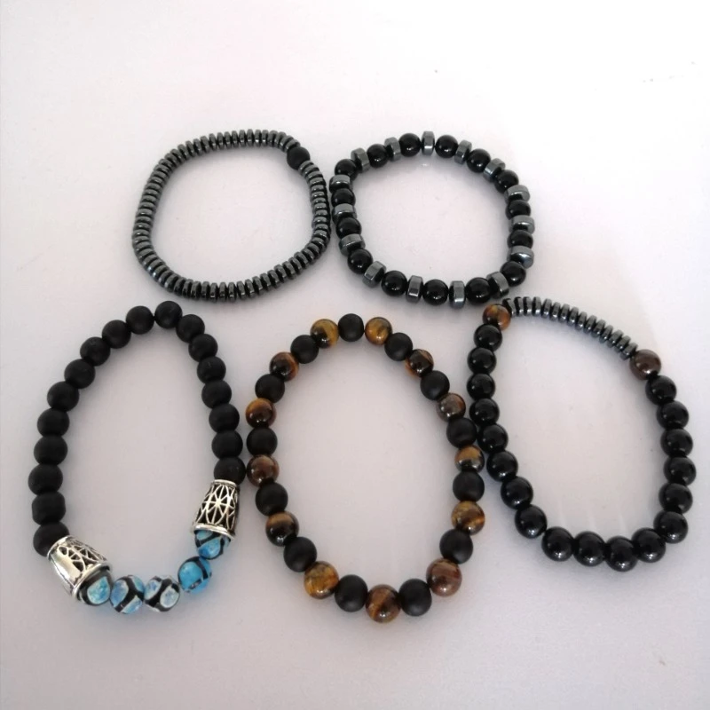 The Taqınt Tiger eye, hematite, onyx, Agate Stone Men Bracelet set