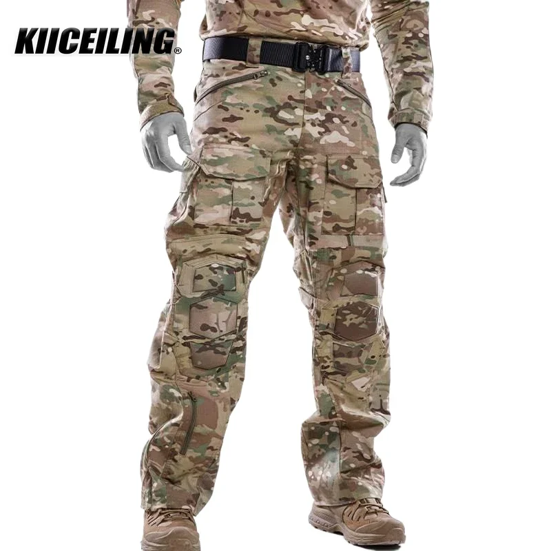 KIICEILING Outdoor Hunting  Multicam Shirts And Combat Pants Camouflage Tactical Uniform Clothes Ghillie Suit With Knee Pads