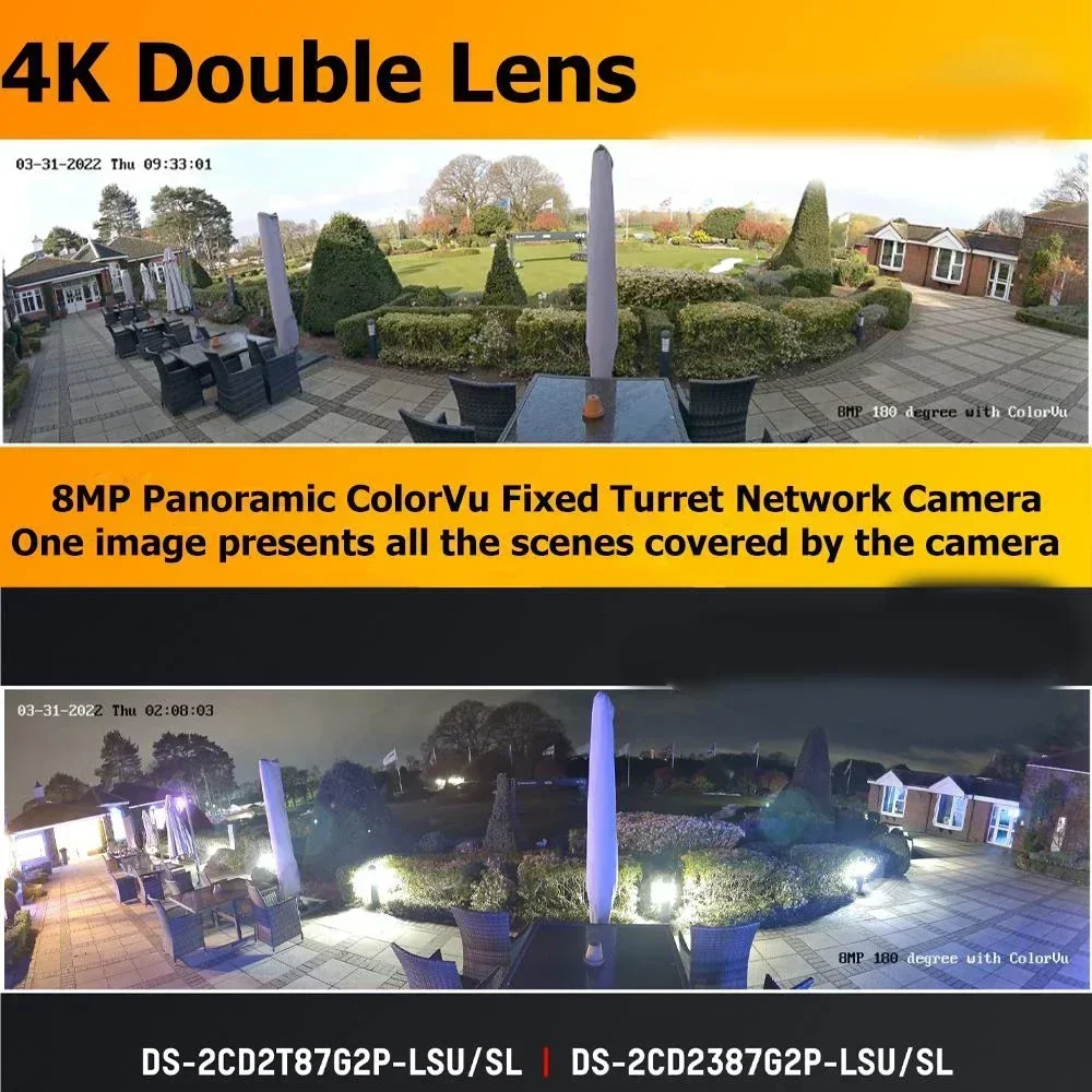 4K Security Double Lens Color Night Built-in Mic Speaker 8MP Panoramic Turret IP Camera