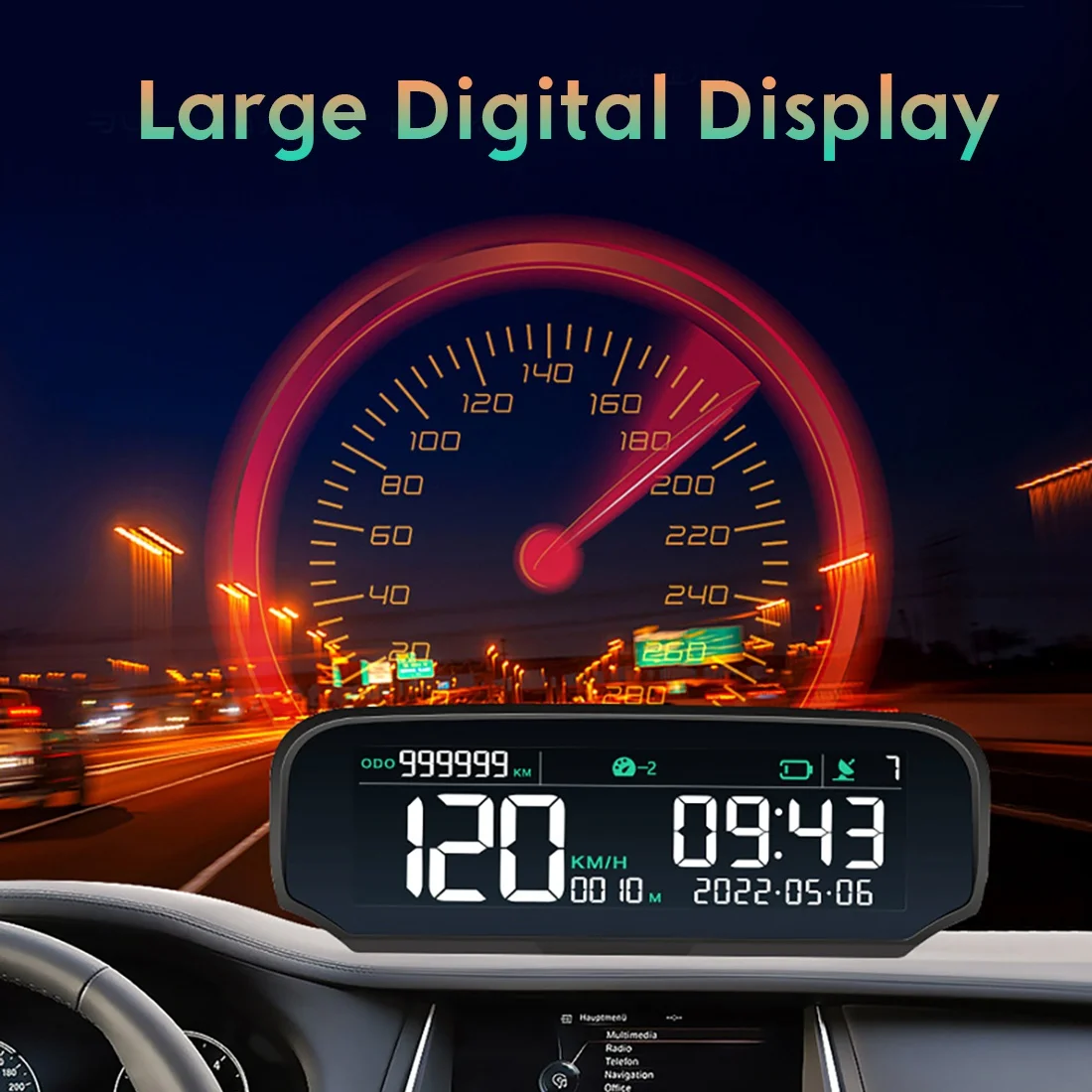 Universal Solar Car HUD Multifunction Smart Digital Meter Vehicle GPS Speedometer for All