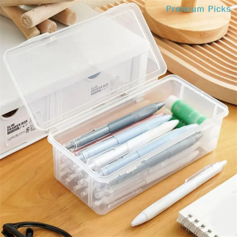 portable1PC Large Capacity Pencil Case Box PP Material Transparent Pencil Box Stackable Office Supplies Storage Organizer Box