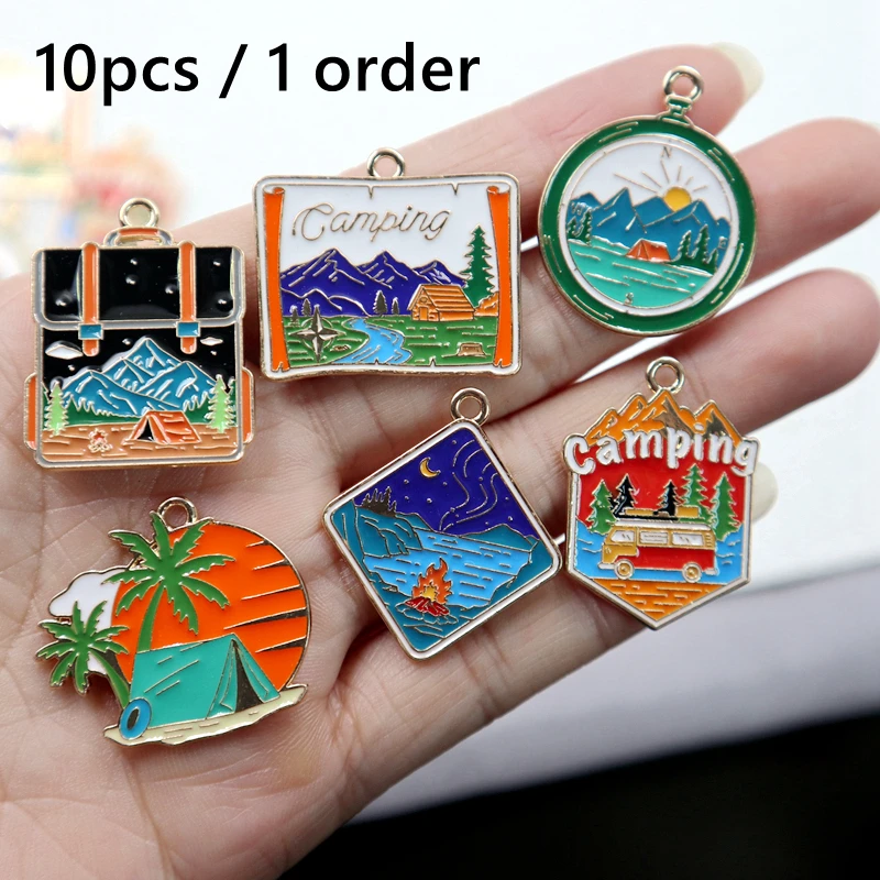 

6PCS Bigger Carnival Ukiyoe Dopamine Colorful Metal Charm Camping Romantic Alloy Pendant DIY Necklace Bracelet Keyring Accessory