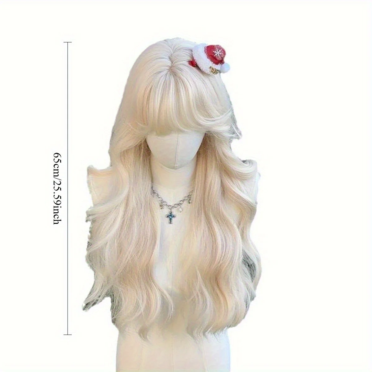 Anxin Brand Synthetic Fiber Wig: Light Yellow French-Style Bangs with Long Wavy Hair, Soft and Fluffy Strands, Full of Shine, Suitable for Daily Wear, Good Breathability, Comfortable and Easy to Care For, Perfect for Attending Birthday Parties, Effortlessly Creating a Party-Worthy Princess Look