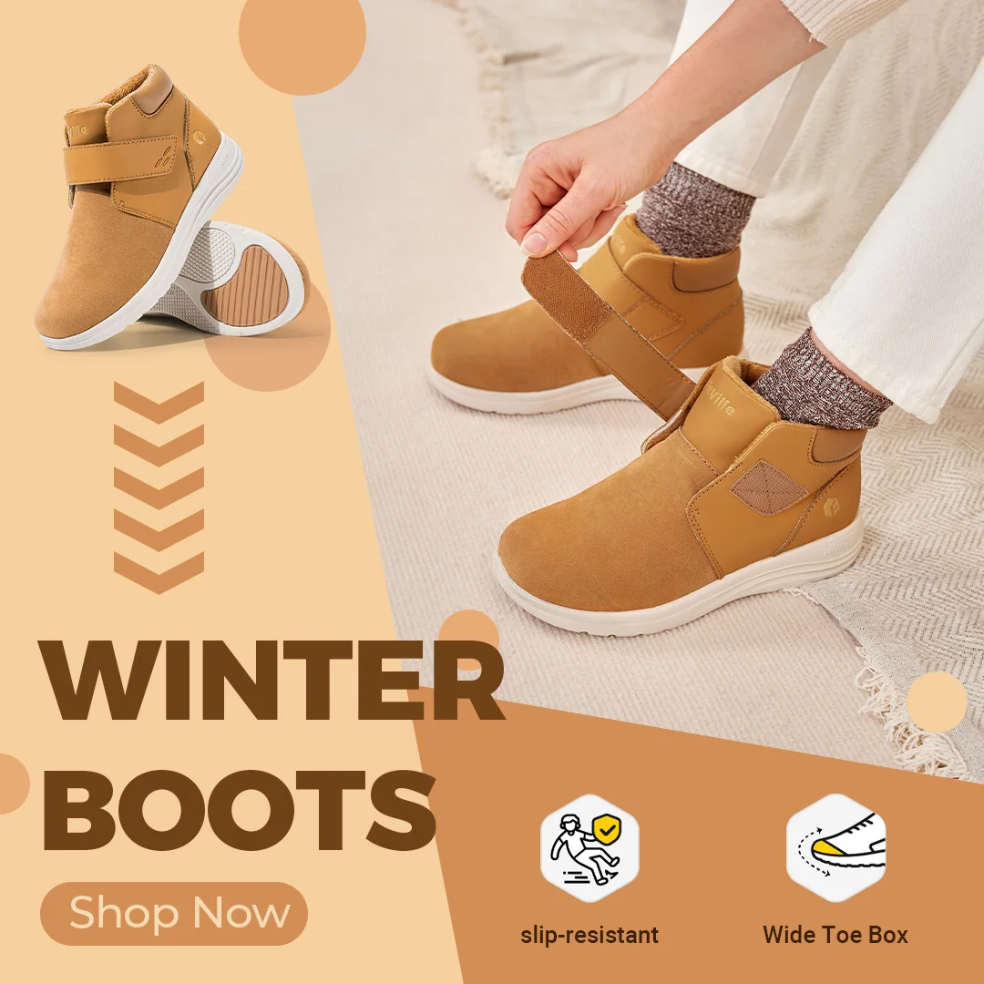 Fittington Botas de invierno extra anchas para mujer, botines de nieve con forro de piel antideslizante, zapatos anchos con gancho y bucle