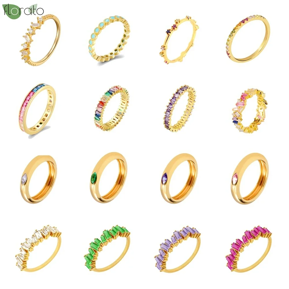 Gold Plated Rings Colorful Zircon Luxury Engagement Rings for Women Jewelry Premium Couple Wedding Rings Fashion Gifts