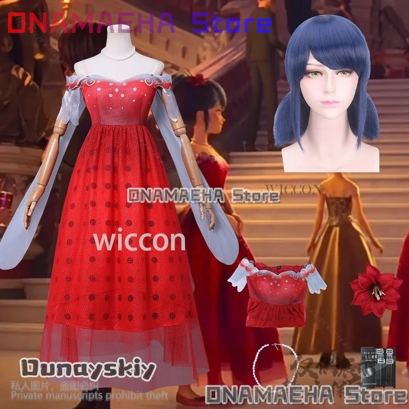 

Anime Nady Bng Cosplay Mira Costume Printed Red Prom Gown Sweetheart Evening Dress Kawaii Puff Short Sleeves Cartoon Halloween