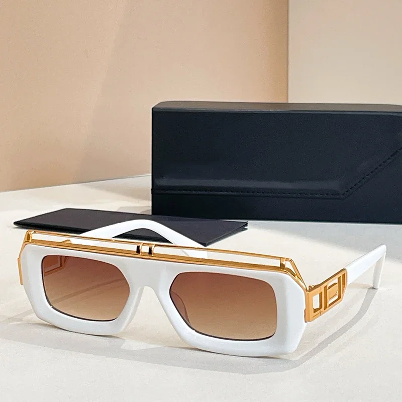 

8517 Rectangle Acetate and Alloy Sunglasses Punk High Street UV400 Outdoor Optical High Quality Popular Eyeglasses with Case
