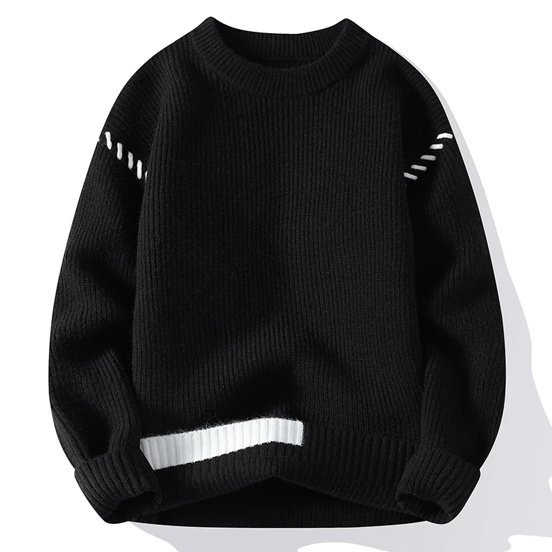 Autumn Winter Men\'s Sweater Warm Knit Pullovers Fashion Loose Knitted Sweaters Men Youthful Vitality Patchwork Casual Pullovers